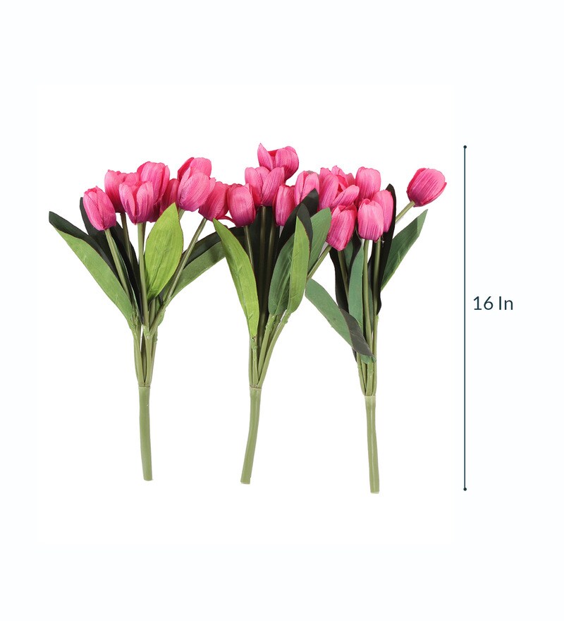 Buy Dark Pink 9 Branch Artificial Decorative Tulip Flower Bunche, Set