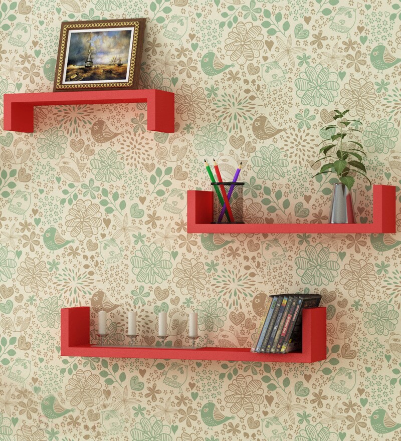 Buy Home Sparkle Red Wall Shelf Set Of 3 Online Contemporary Wall