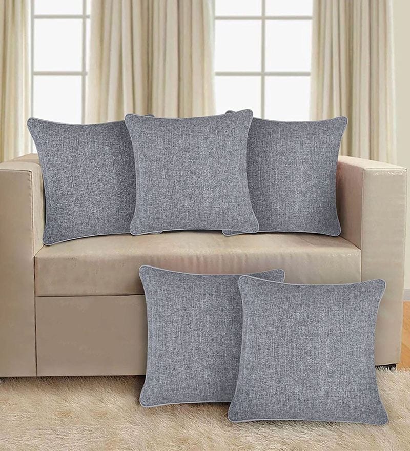 Buy Jute Plain Solid 16X16 Inch Cushion Covers Set Of 5 By Hosta   Set Of 5 Grey Jute Cushion Cover 16 16 Inches By Hosta Homes Set Of 5 Grey Jute Cushion Cover 16 16  Eazkoh 