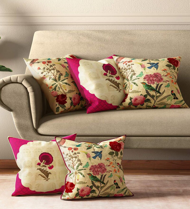 Buy Poppy Bird Land Satin Floral Pattern 16x16 Inch Cushion Covers (Set