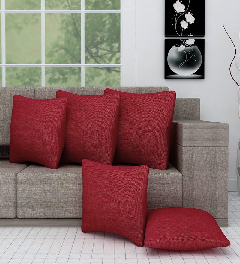 Buy Jute Plain Solid 16X16 Inch Cushion Covers (Set Of 5) by Hosta