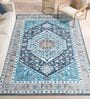 Sea Blue Traditional Polyester 9 ft x 12 ft Machine Made Carpet