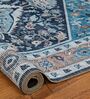 Sea Blue Traditional Polyester 9 ft x 12 ft Machine Made Carpet