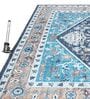 Sea Blue Traditional Polyester 9 ft x 12 ft Machine Made Carpet