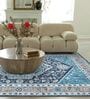 Sea Blue Traditional Polyester 9 ft x 12 ft Machine Made Carpet