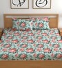Sea Green 200 TC Floral Cotton Queen Double Bedsheet 2 Pillow covers