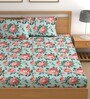 Sea Green 200 TC Floral Cotton Queen Double Bedsheet 2 Pillow covers
