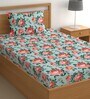 Sea Green 200 TC Floral Cotton Single Bedsheet Pillow covers