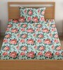Sea Green 200 TC Floral Cotton Single Bedsheet Pillow covers