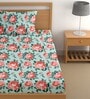 Sea Green 200 TC Floral Cotton Single Bedsheet Pillow covers