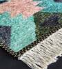 Green Geometric Faux Silk 3 ft x 5 ft Hand Woven Carpet