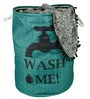 Sea Green Polyester Slub 50 Ltr (1Pc) Laundry Basket with Lid