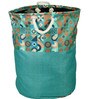 Sea Green Polyester Slub 50 Ltr (1Pc) Laundry Basket with Lid