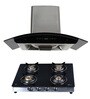 Seavy 90Cm Auto Clean Chimney with 4 Brass Burner Gas Stove (Prime 90-Black & Grey)