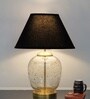 Secret Water Droplets On Glass And Brass Finish Metal Large Table Lamp With Black Cotton Shade