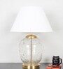 Secret Water Droplets On Glass And Brass Finish Metal Large Table Lamp With White Cotton Shade