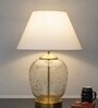 Secret Water Droplets On Glass And Brass Finish Metal Large Table Lamp With White Cotton Shade