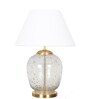 Secret Water Droplets On Glass And Brass Finish Metal Large Table Lamp With White Cotton Shade