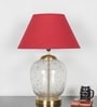 Secret Water Droplets On Glass And Brass Finish Metal Large Table Lamp With Maroon Cotton Shade