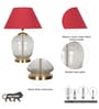 Secret Water Droplets On Glass And Brass Finish Metal Large Table Lamp With Maroon Cotton Shade