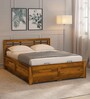 Segovia Sheesham Wood Queen Size Bed In Rustic Teak Finish With Hydraulic Storage