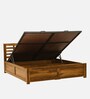 Segovia Sheesham Wood Queen Size Bed In Rustic Teak Finish With Hydraulic Storage