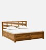 Segovia Sheesham Wood Queen Size Bed In Rustic Teak Finish With Hydraulic Storage