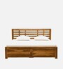 Segovia Sheesham Wood Queen Size Bed In Rustic Teak Finish With Hydraulic Storage