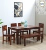 Segur Sheesham Wood 6 Seater Dining Set In Honey Oak Finish (1 Table + 4 Chairs + 1 Bench)