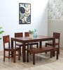 Segur Sheesham Wood 6 Seater Dining Set In Honey Oak Finish (1 Table + 4 Chairs + 1 Bench)