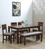 Segur Sheesham Wood 6 Seater Dining Set In Provincial Teak Finish with 01 Table 01 Bench and 4 Chairs