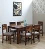 Segur Sheesham Wood 6 Seater Dining Set in Scratch Resistant Provincial Teak Finish with Grey Cushion