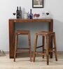 Segur Sheesham Wood Bar Table Set in Provincial Teak Finish With Set of 2 Stools
