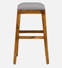 Segur Sheesham Wood Bar Table Set in Rustic Teak Finish With 2 Grey Cushioned Stools
