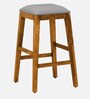 Segur Sheesham Wood Bar Table Set in Rustic Teak Finish With 2 Grey Cushioned Stools