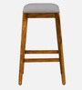 Segur Sheesham Wood Bar Table Set in Rustic Teak Finish With 2 Grey Cushioned Stools