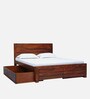 Segur Sheesham Wood King Size Bed In Honey Oak Finish With Drawer Storage