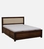 Segur Sheesham Wood King Size Bed In Provincial Teak Finish With Beige Padded Headboard Hydraulic Storage