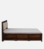 Segur Sheesham Wood King Size Bed In Provincial Teak Finish With Beige Padded Headboard Hydraulic Storage