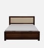 Segur Sheesham Wood King Size Bed In Provincial Teak Finish With Beige Padded Headboard Hydraulic Storage