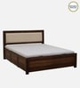Segur Sheesham Wood King Size Bed In Provincial Teak Finish With Beige Padded Headboard Hydraulic Storage