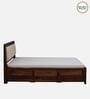 Segur Sheesham Wood King Size Bed In Provincial Teak Finish With Beige Padded Headboard Hydraulic Storage