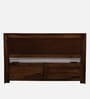 Segur Sheesham Wood King Size Bed In Provincial Teak Finish With Beige Padded Headboard Hydraulic Storage