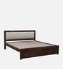 Segur Sheesham Wood King Size Bed In Provincial Teak Finish with Beige Padded Headboard