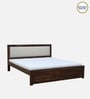 Segur Sheesham Wood King Size Bed In Provincial Teak Finish with Beige Padded Headboard