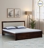 Segur Sheesham Wood King Size Bed In Provincial Teak Finish with Beige Padded Headboard