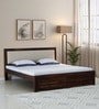Segur Sheesham Wood King Size Bed In Provincial Teak Finish with Beige Padded Headboard