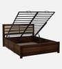 Segur Sheesham Wood King Size Bed In Provincial Teak Finish With Padded Headboard Hydraulic Storage