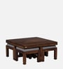 Segur Sheesham Wood Nesting Coffee Table Set in Provincial Teak Finish With Cushioned Stools