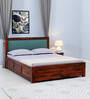 Segur Sheesham Wood Queen Size Bed In Honey Oak Finish With Box Storage